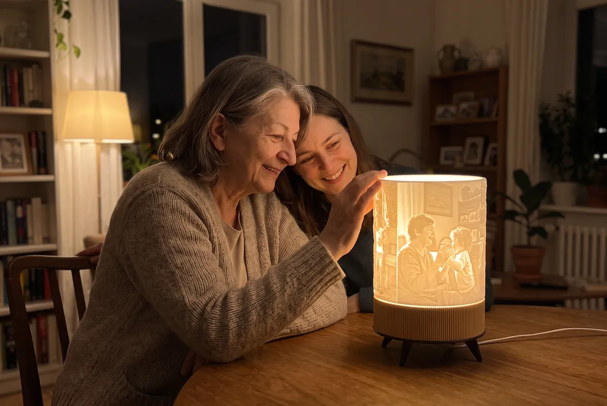 Mama i kći uz upaljenu personaliziranu lampu